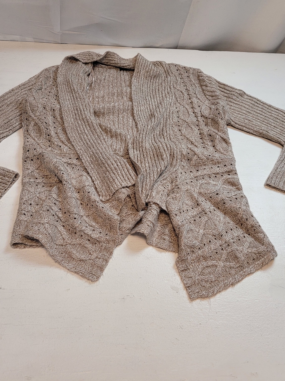 Verve Ami Open-Front Cable Knit Cardigan - Taupe